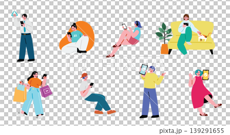 スマホを操作する人々のイラストセット スマホを操作する人々のイラストセット 139291655