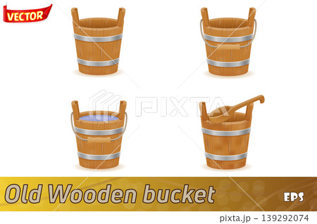 wooden bucket with wood texture old retro vintage vector illustration 139292074