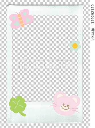 Illustration of polaroid frame with butterfly, flower, teddy bear, clover leaf for card print, photo decoration, template, poster, notepad, sticky note, memo, banner, postcard, border, social media 139292130