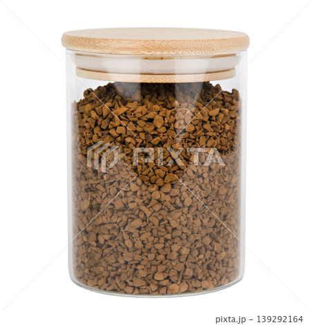 Coffee in a glass jar with a wooden lid isolated on white background Coffee in a glass jar with a wooden lid isolated on white background 139292164