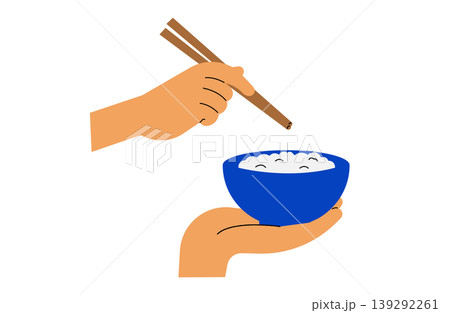 お茶碗のご飯とお箸を持つ手元 お茶碗のご飯とお箸を持つ手元 139292261