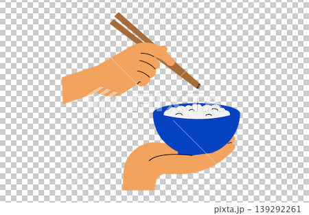 The rice in the bowl and the hand holding the chopsticks 139292261