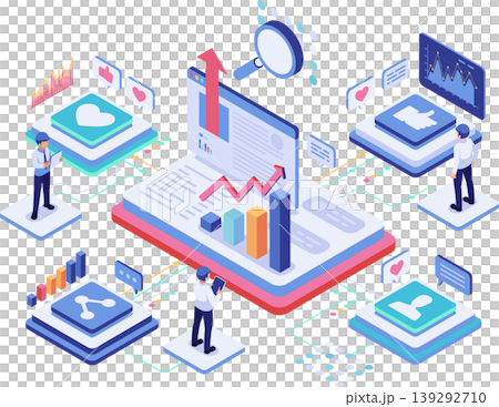Isometric Social Media Content Performance Analytics Dashboard Isometric Social Media Content Performance Analytics Dashboard 139292710
