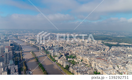Aerial view of Paris and Seine river from Eiffel tower 139292751