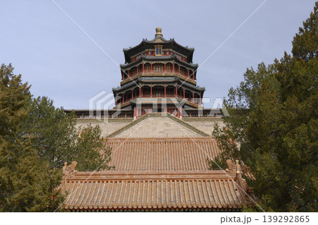 View of the ancient Buddhist Foxiange Temple in Yiheyuan Park in Beijing, China View of the ancient Buddhist Foxiange Temple in Yiheyuan Park in Beijing, China 139292865