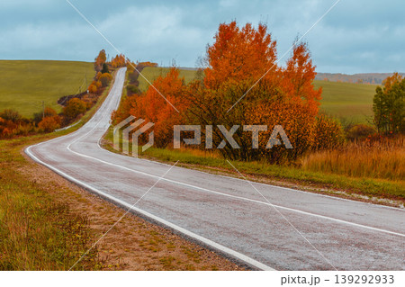 Scenic autumn road winding through colorful trees Scenic autumn road winding through colorful trees 139292933