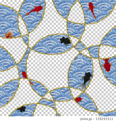 【日式背景裝飾，波浪圖案和金魚】手工刺繡插畫材料 139293311