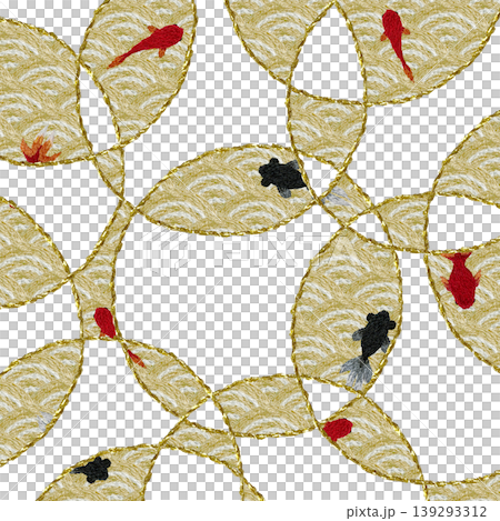 【和風の青海波と金魚の背景装飾】手刺繍イラスト素材 【和風の青海波と金魚の背景装飾】手刺繍イラスト素材 139293312