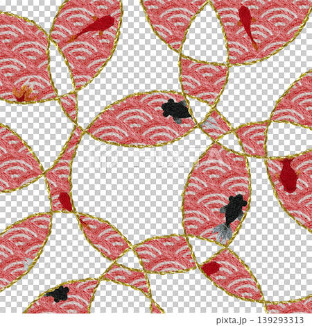 【和風の青海波と金魚の背景装飾】手刺繍イラスト素材 【和風の青海波と金魚の背景装飾】手刺繍イラスト素材 139293313