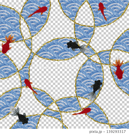 【和風の青海波と金魚の背景装飾】手刺繍イラスト素材 139293317