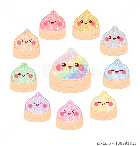 Cute colorful glitter dumpling character Cute colorful glitter dumpling character 139293713