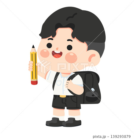 Boy Holding Pencil With Backpack Ready For School Boy Holding Pencil With Backpack Ready For School 139293879