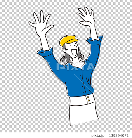 バンザイをして笑顔で喜んでいる女性の上半身のイラスト素材 139294071