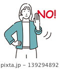 ノー！No!の意思を表示する女性ー手を前に出すーはっきり意思表示をする女性ーベクターイラスト 139294892