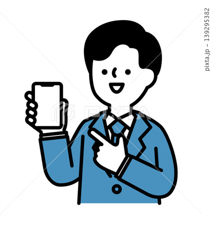 画面を見せながらスマホを指差す笑顔の男性のイラスト 画面を見せながらスマホを指差す笑顔の男性のイラスト 139295382