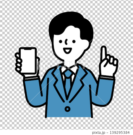 An illustration of a man giving instructions on how to use a smartphone. An illustration of a man giving instructions on how to use a smartphone. 139295384