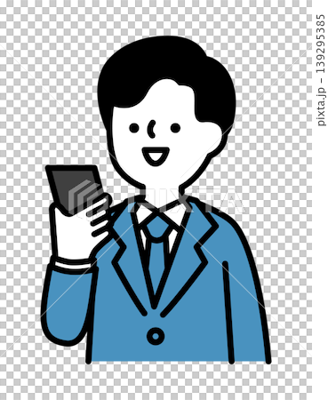 An illustration of a smiling man talking on his smartphone. 139295385