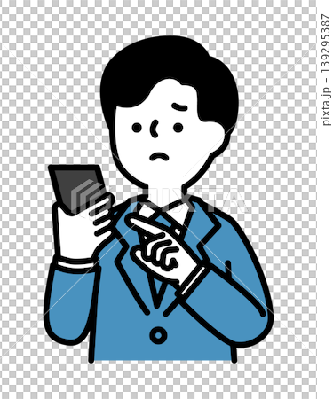 An illustration of a man with a troubled expression operating his smartphone. An illustration of a man with a troubled expression operating his smartphone. 139295387