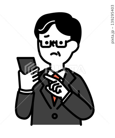 不安な表情でスマートフォンを操作するシニア男性のイラスト 不安な表情でスマートフォンを操作するシニア男性のイラスト 139295403