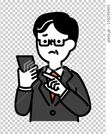 不安な表情でスマートフォンを操作するシニア男性のイラスト 不安な表情でスマートフォンを操作するシニア男性のイラスト 139295403