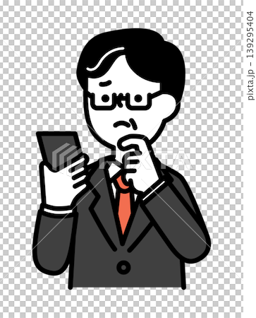スマートフォンを持っている困り顔のシニア男性のイラスト 139295404