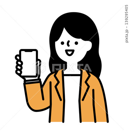 スマートフォンの画面を見せる笑顔の女性のイラスト 139295405