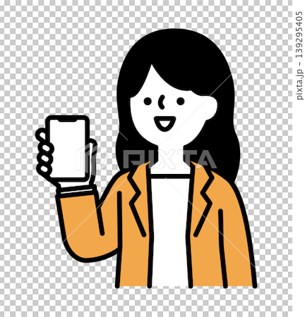 スマートフォンの画面を見せる笑顔の女性のイラスト 139295405