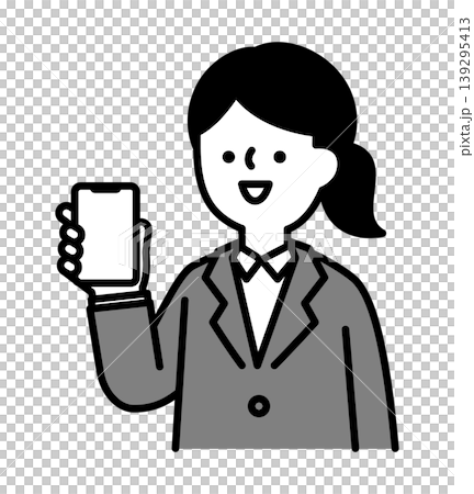 スマートフォンの画面を見せる笑顔の女性のイラスト スマートフォンの画面を見せる笑顔の女性のイラスト 139295413