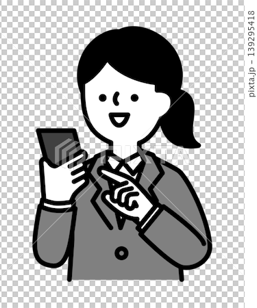 Illustration of a woman operating a smartphone with a smile Illustration of a woman operating a smartphone with a smile 139295418
