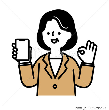 OKジェスチャーをするスマホを持ったシニア女性のイラスト 139295423
