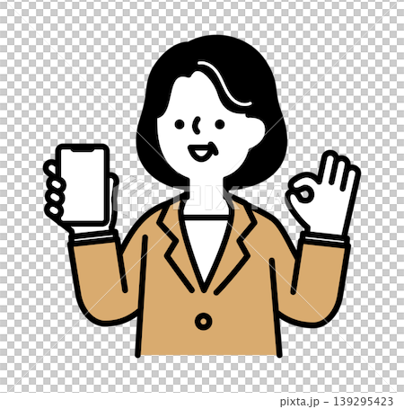 OKジェスチャーをするスマホを持ったシニア女性のイラスト 139295423