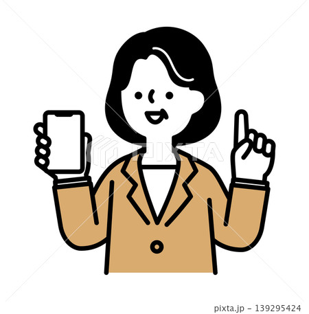 スマホを持つ笑顔のシニア女性のイラスト スマホを持つ笑顔のシニア女性のイラスト 139295424