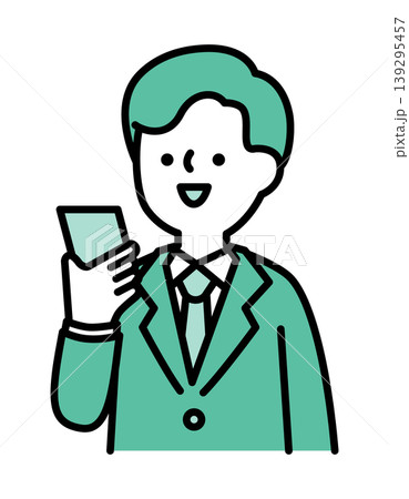 スマホで通話する笑顔の男性のイラスト 139295457