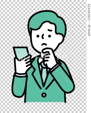 スマホを見ながら悩んでいる男性のイラスト 139295458