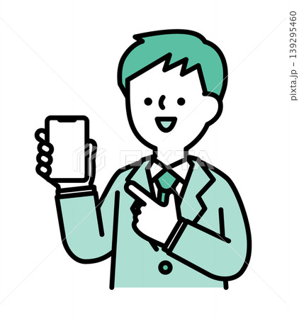 画面を見せながらスマホを指差す笑顔の男性のイラスト 画面を見せながらスマホを指差す笑顔の男性のイラスト 139295460