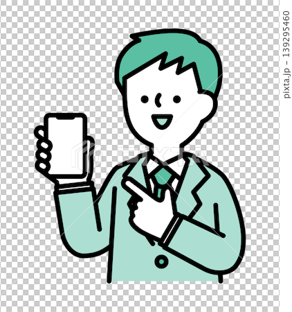 画面を見せながらスマホを指差す笑顔の男性のイラスト 画面を見せながらスマホを指差す笑顔の男性のイラスト 139295460