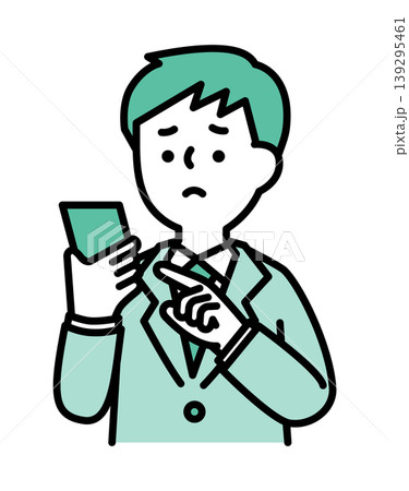 困り顔のスマホを操作する男性のイラスト 困り顔のスマホを操作する男性のイラスト 139295461