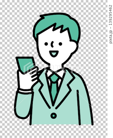 一幅插圖,描繪了一個面帶微笑的男子正在使用智慧型手機通話。 一幅插圖,描繪了一個面帶微笑的男子正在使用智慧型手機通話。 139295462