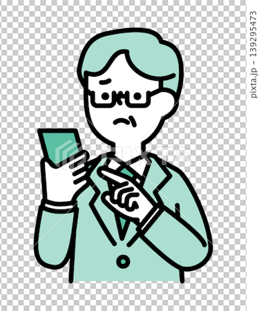 An illustration of a senior man operating a smartphone with an anxious expression. An illustration of a senior man operating a smartphone with an anxious expression. 139295473