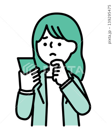 スマホを見ながら悩んでいる女性のイラスト 139295475