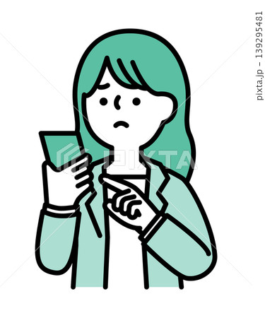 困り顔のスマホを操作する女性のイラスト 困り顔のスマホを操作する女性のイラスト 139295481
