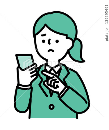 困り顔のスマホを操作する女性のイラスト 困り顔のスマホを操作する女性のイラスト 139295491