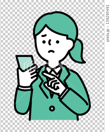 困り顔のスマホを操作する女性のイラスト 困り顔のスマホを操作する女性のイラスト 139295491