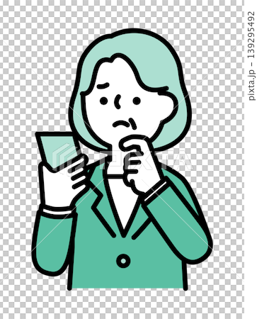 スマートフォンを持っている困り顔のシニア女性のイラスト スマートフォンを持っている困り顔のシニア女性のイラスト 139295492