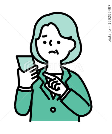不安な表情でスマートフォンを操作するシニア女性のイラスト 不安な表情でスマートフォンを操作するシニア女性のイラスト 139295497