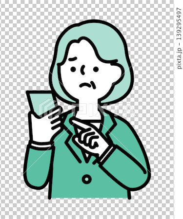 不安な表情でスマートフォンを操作するシニア女性のイラスト 不安な表情でスマートフォンを操作するシニア女性のイラスト 139295497