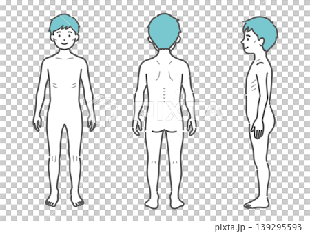 瘦弱男孩全身像(包含正面、背面和側面三個角度) 瘦弱男孩全身像(包含正面、背面和側面三個角度) 139295593