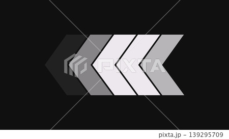 Arrow, set of five grey gradient arrow pointing to the left. A set of five simple graphic arrows arranged in a row, featuring a clean gradient transition from dark charcoal to light grey. 139295709