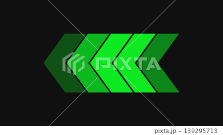 Green chevron arrows pointing left on dark background Green chevron arrows pointing left on dark background 139295713