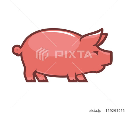 Farm pig icon, pork meat symbol. Pig market vector icon, BBQ meat butchery or agriculture label. Pork butcher symbol or domestic animal farm emblem with funny pink pig or cute fat piglet Farm pig icon, pork meat symbol. Pig market vector icon, BBQ meat butchery or agriculture label. Pork butcher symbol or domestic animal farm emblem with funny pink pig or cute fat piglet 139295953